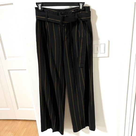 Vince High Waisted Striped Wide Leg Trouser Pants 0 - Picture 3 of 14